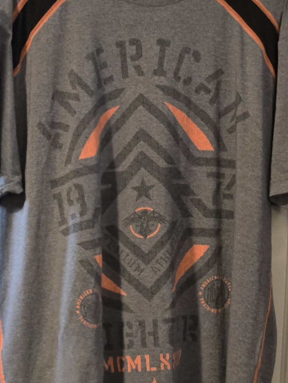 American Fighter Gray Tee with Orange Graphic Accents